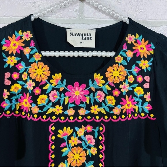 Savanna Jane Happy to See You Black Floral Embroidery Dress Size M - Picture 4 of 8